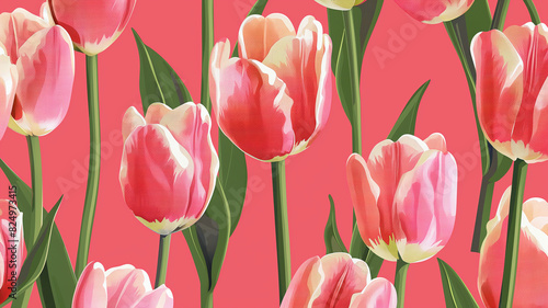 Pop art concept seamless pattern with tulip flower background.
