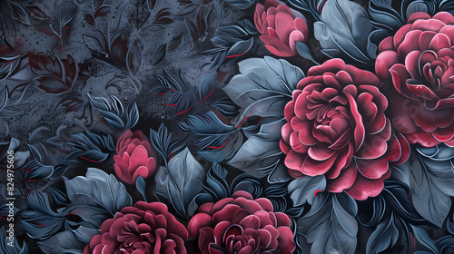 landscape - traditional maroon roses petal flower pattern and background