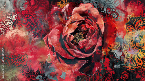 landscape - traditional red roses petal flower pattern and background