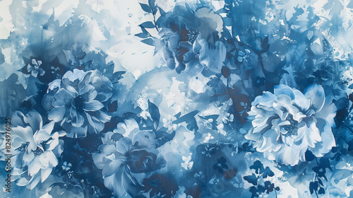landscape - traditional cyanotype roses petal flower pattern and background