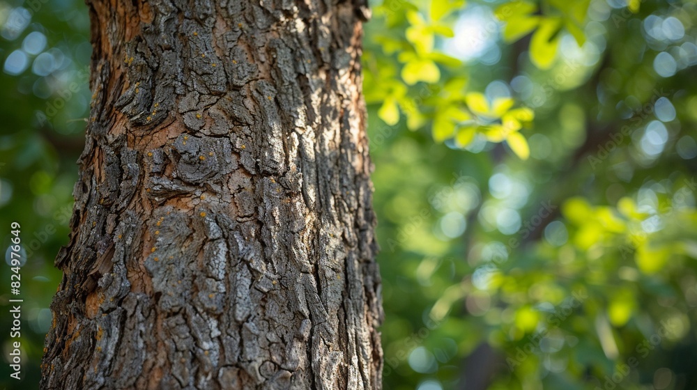 Close-up of a single tree with intricate bark texture, surrounded by dense foliage, vibrant greens Close-up of a single tree with intricate bark texture, surrounded by dense foliage, vibrant greens