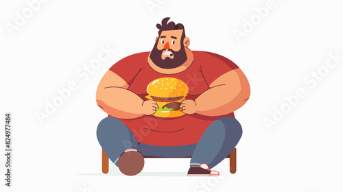 Illustration of a fat man with fast food. Obesity. Overweight man.