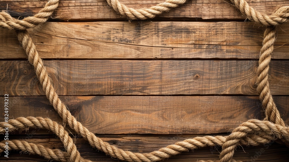 Riding rope on a wooden background with copy space for text or design, framed like a cowboy rope border. Riding rope on a wooden background with copy space for text or design, framed like a cowboy rope border.