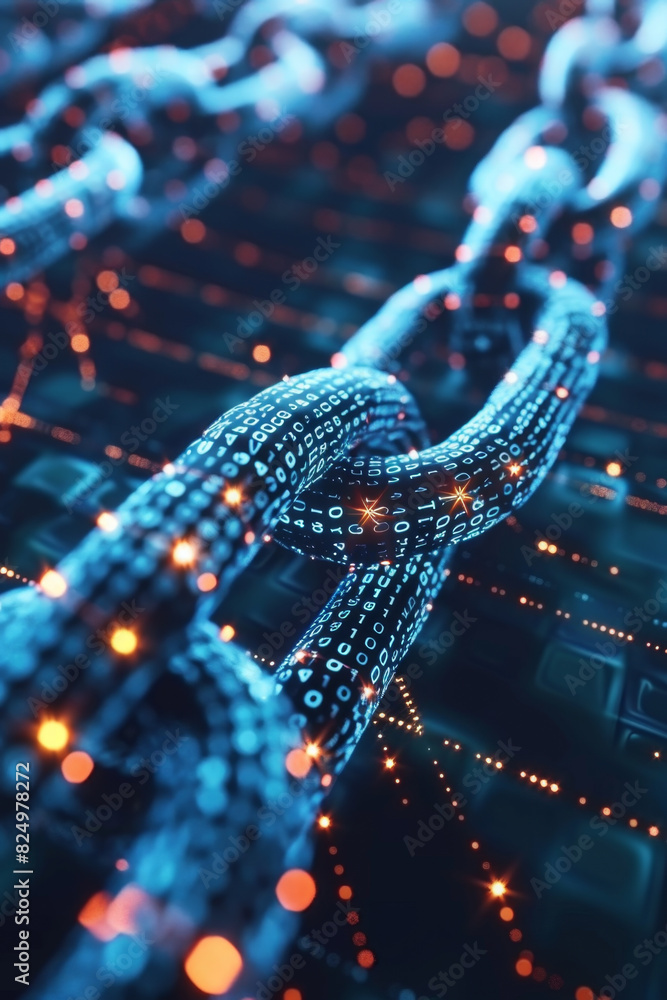 Digital animation of secure blockchain transactions with encrypted blocks linking together. Digital animation of secure blockchain transactions with encrypted blocks linking together.
