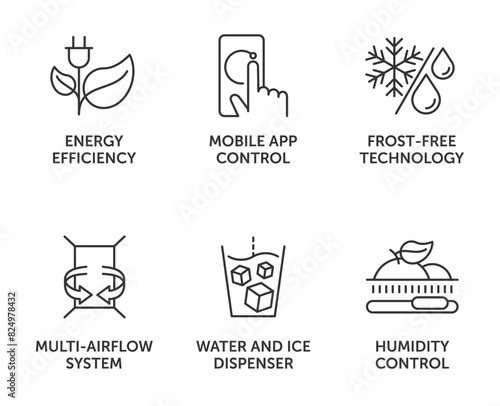 Refrigerator icons, main technologies, characteristics