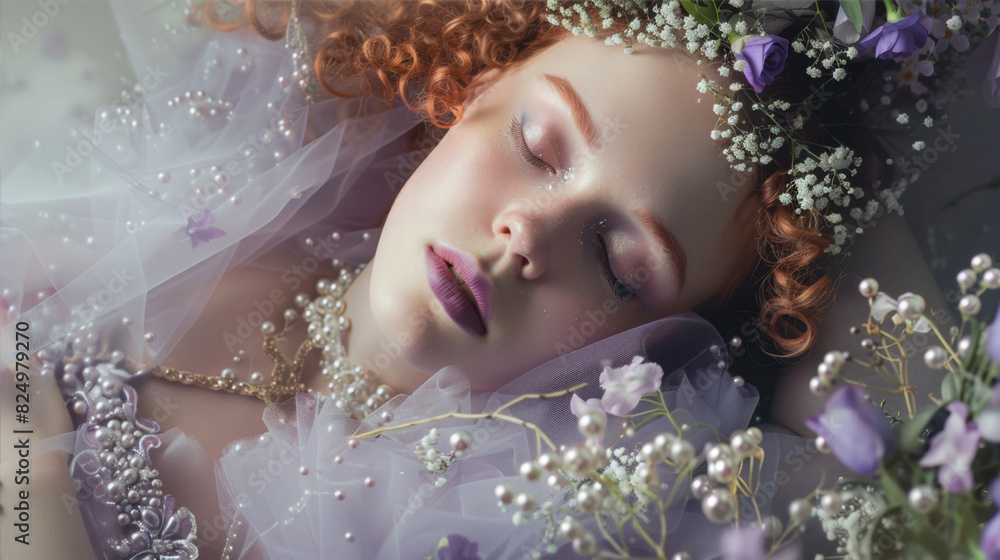 Girl with lush red hair in a purple dress
Girl with lush red hair in a purple dress