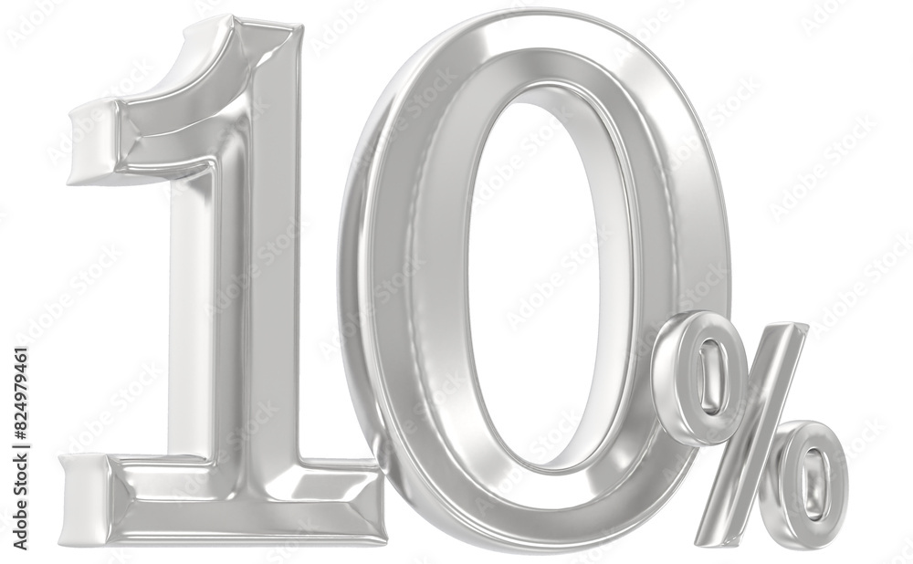 10 Percent Silver Number 3D Render 10 Percent Silver Number 3D Render