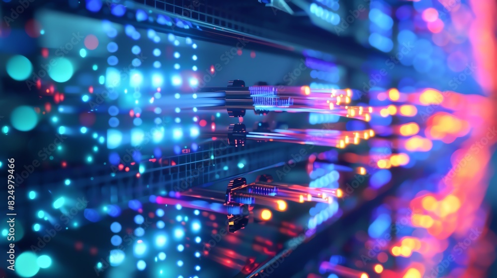 17. Fiber optic data communication in a minimalistic setting, glowing cables and precise details, clean and modern 17. Fiber optic data communication in a minimalistic setting, glowing cables and precise details, clean and modern