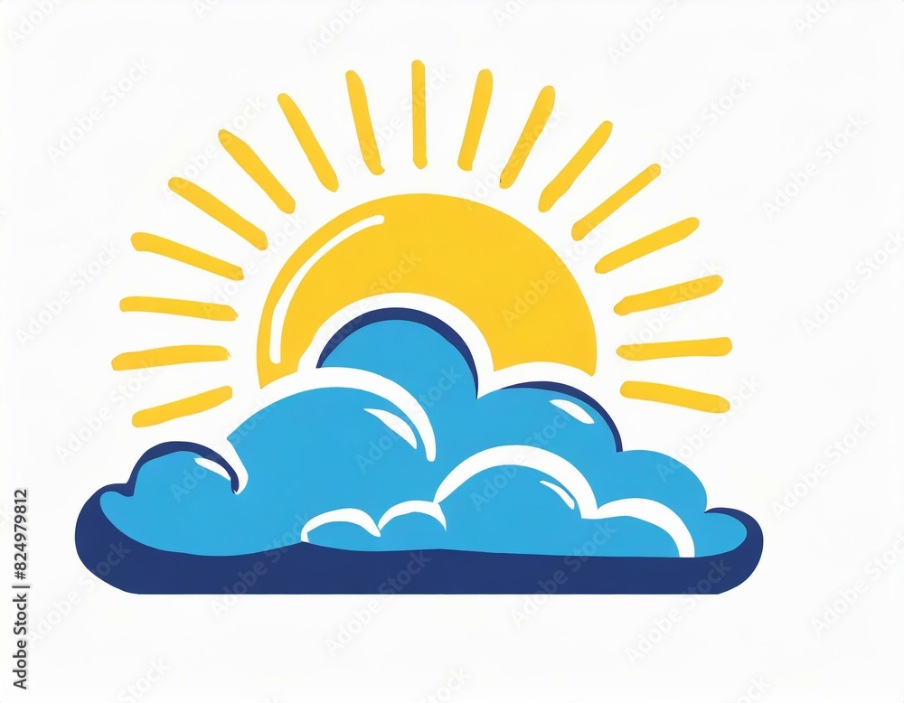 sun behind the clouds icon, vector image on white background, weather forecast, sunny cloudy weather