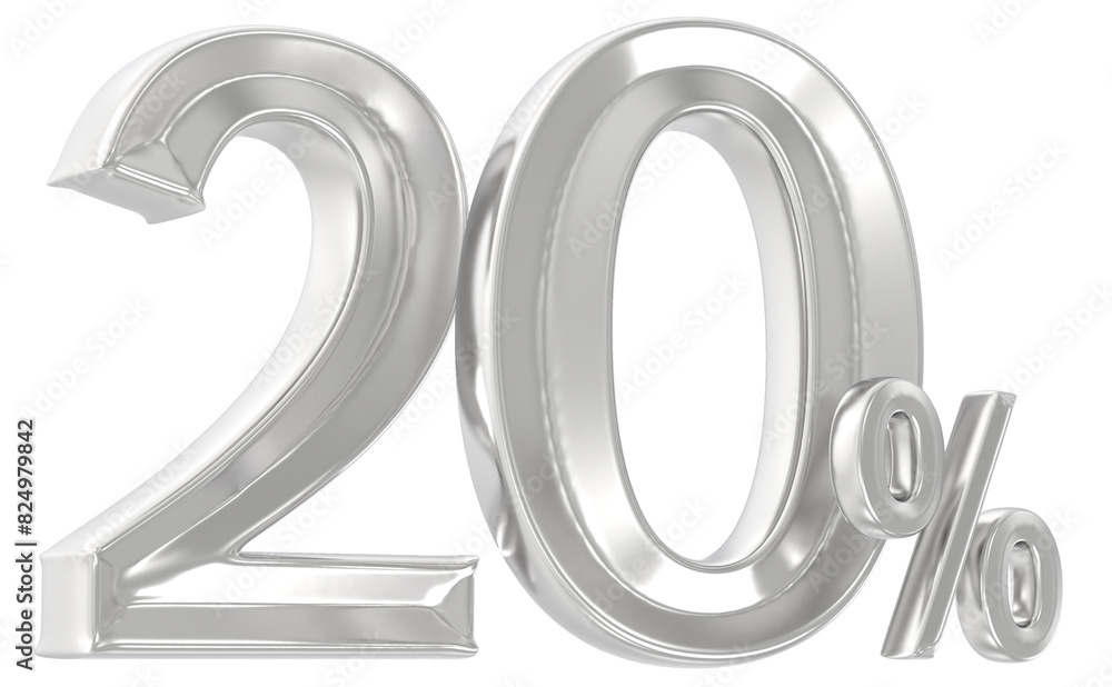20 Percent Silver Number 3D Render 20 Percent Silver Number 3D Render
