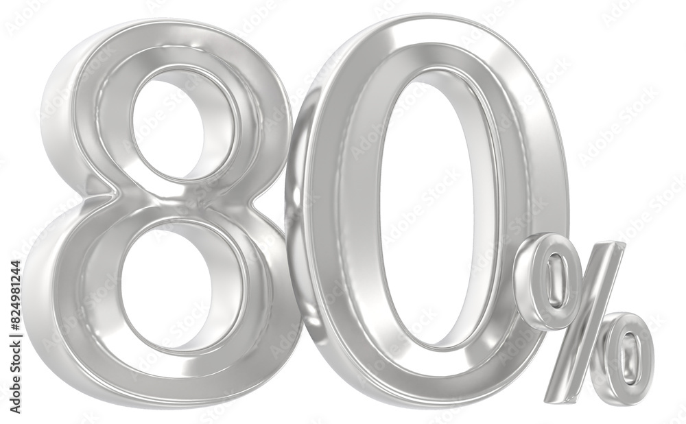 Fototapeta premium 80 Percent Silver Number 3D Render