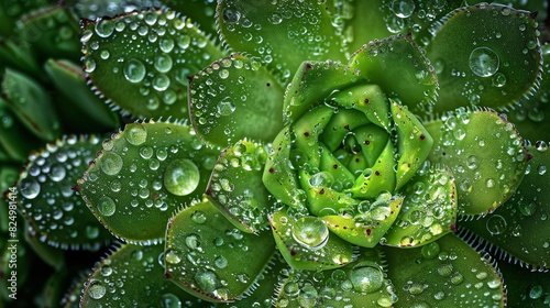 7. Detailed macro shot of a succulent plant, showcasing leaf texture and water droplets, vibrant greens and clear details