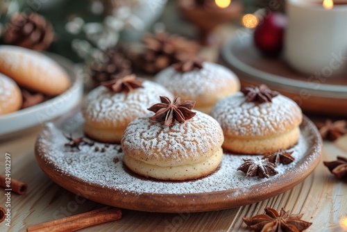 Pfeffernüsse - Spiced cookies covered in powdered sugar.