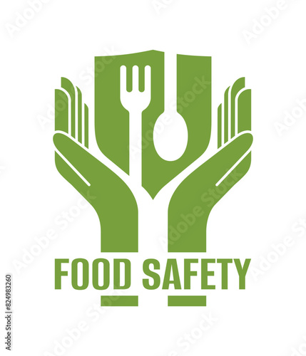 Food safety emblem - hands, fork, plate and spoon