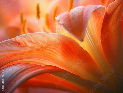 Close-Up Macro of Vibrant Orange Lily Flower with Soft Petals   Nature  Beauty  Flora  Botany  Tranquility Detailed Textures  Glowing Light Effect  Elegant Curves  Intricate Patterns  Rich Hues