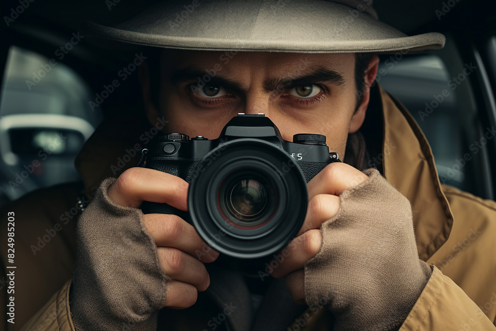 Obraz premium Creative AI generated picture vintage spy movie style secret agent person at work