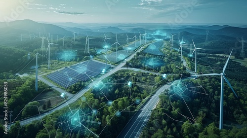 Renewable energy integration in a smart grid, solar panels, wind turbines, seamless technology