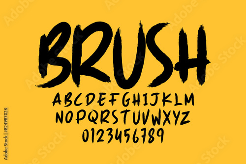 Grunge Horror Font. Hand Made Brush Typeface. Vector Stock Illustration. Brush stroke Alphabet. Typography for scary headlines and horror movie scenarios.