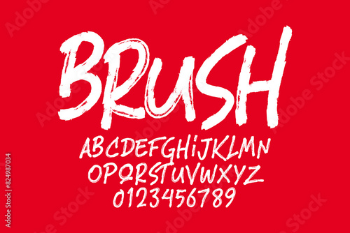 Grunge Horror Font. Hand Made Brush Typeface. Vector Stock Illustration. Brush stroke Alphabet. Typography for scary headlines and horror movie scenarios.