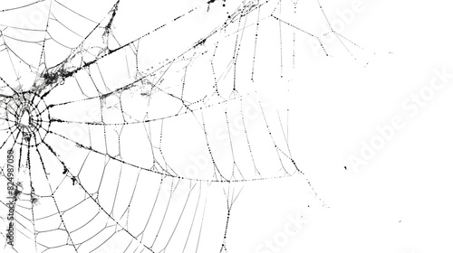 A detailed spiders web intricately woven against a plain white background, showcasing its delicate patterns