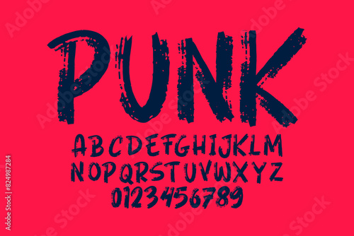 Grunge Horror Font. Hand Made Brush Typeface. Vector Stock Illustration. Brush stroke Alphabet. Typography for scary headlines and horror movie scenarios.
