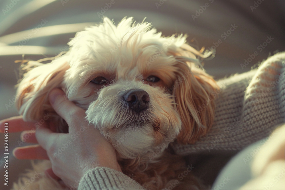 Close up image of person interacting with animal made by generative ai concept Close up image of person interacting with animal made by generative ai concept