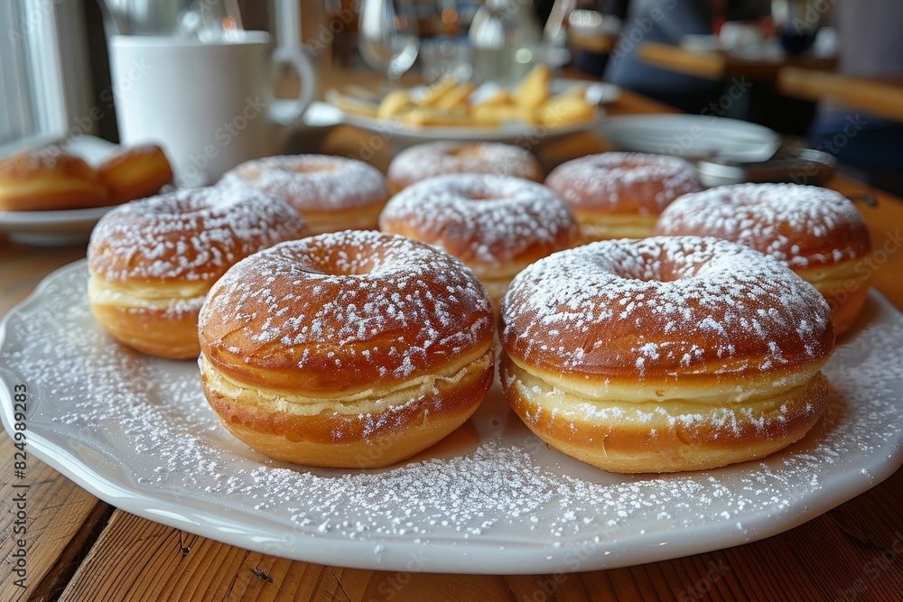 Quarkbällchen - Small, round donuts dusted with powdered sugar. Quarkbällchen - Small, round donuts dusted with powdered sugar.