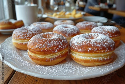 Quarkbällchen - Small, round donuts dusted with powdered sugar.  © Nico