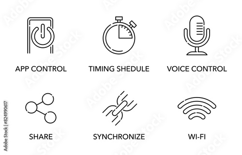 Smart home device icons set in thin line