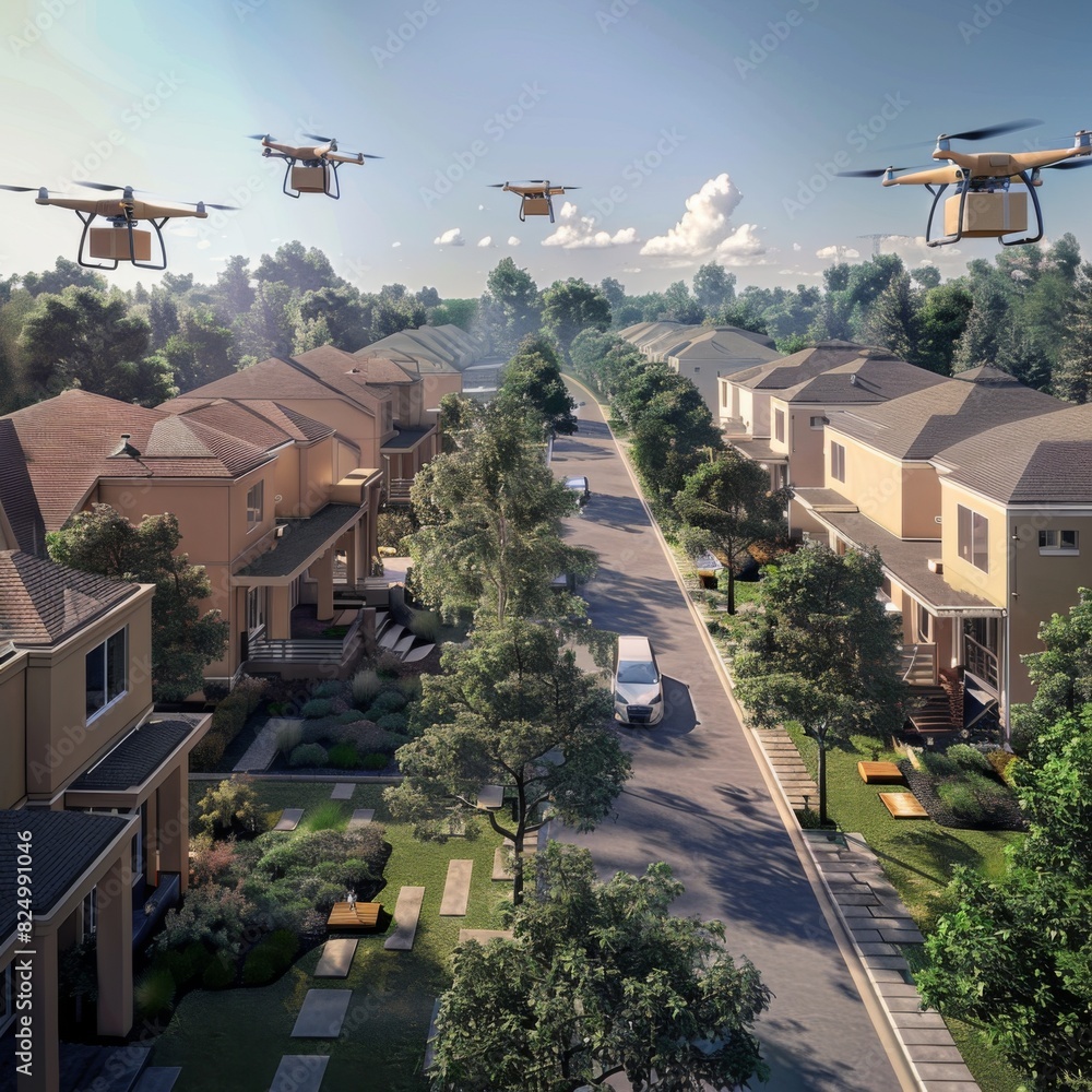 Fototapeta premium view of the city with drones