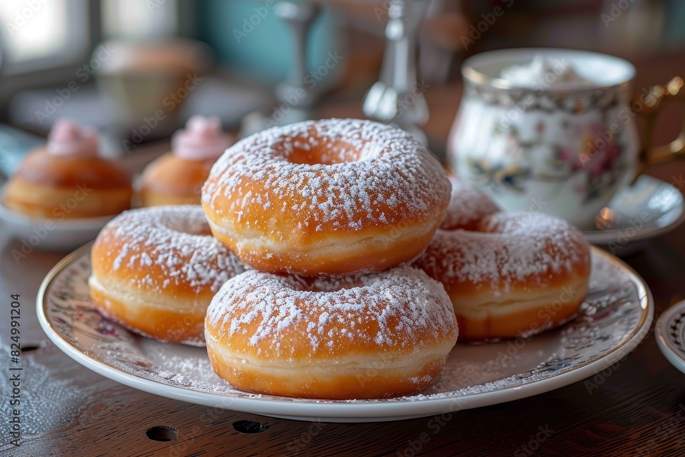 Quarkbällchen - Small, round donuts dusted with powdered sugar. Quarkbällchen - Small, round donuts dusted with powdered sugar.