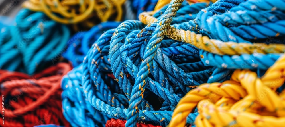 Sport climbing safety  climber secured with ropes and carabiners, olympic games equipment close up