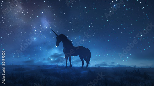 silhouette of an unicorn in the night