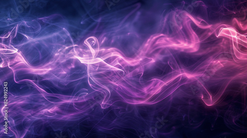 Gentle tendrils of light smoke in vibrant purple and pink  creating an ethereal pattern on a dark background