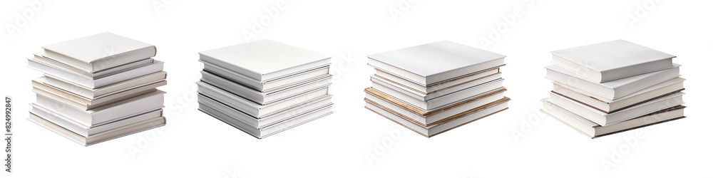 Collection set of stack of white books isolated on transparent background Collection set of stack of white books isolated on transparent background