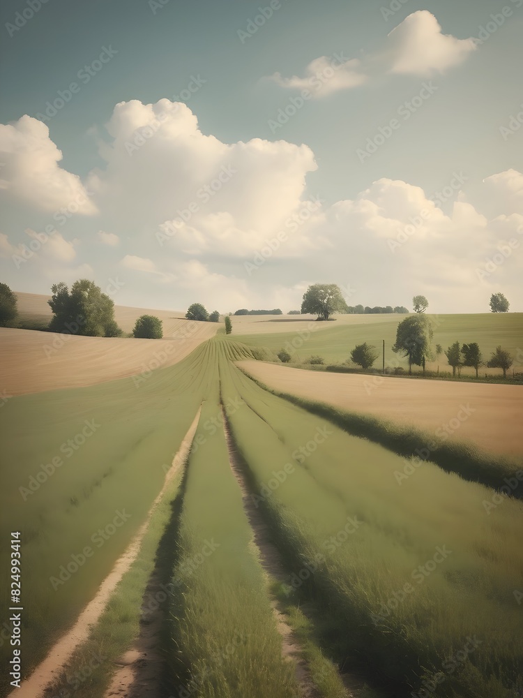 Obraz premium Field Landscape Vintage Illustration Art