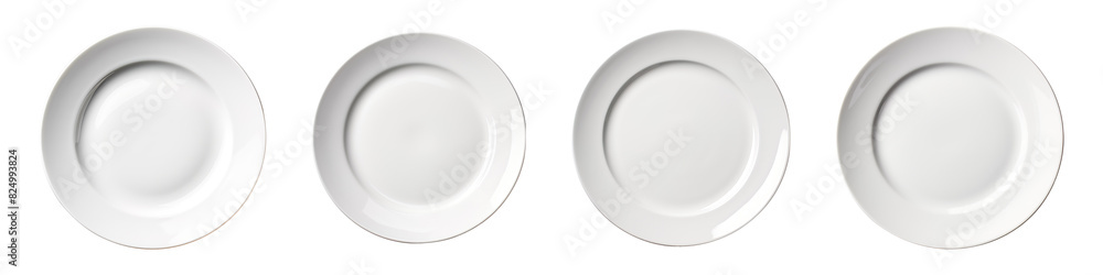 Collection set of white plates isolated on transparent background Collection set of white plates isolated on transparent background
