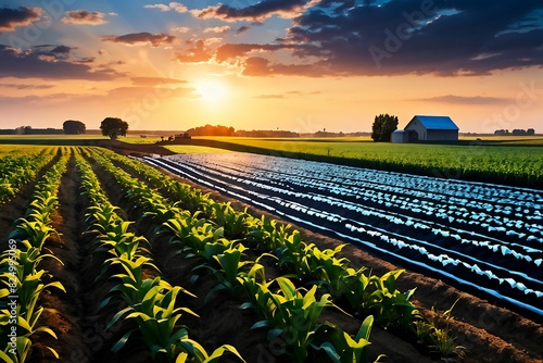 Advanced ai technology controls crops on farm land. Ai generative  photo