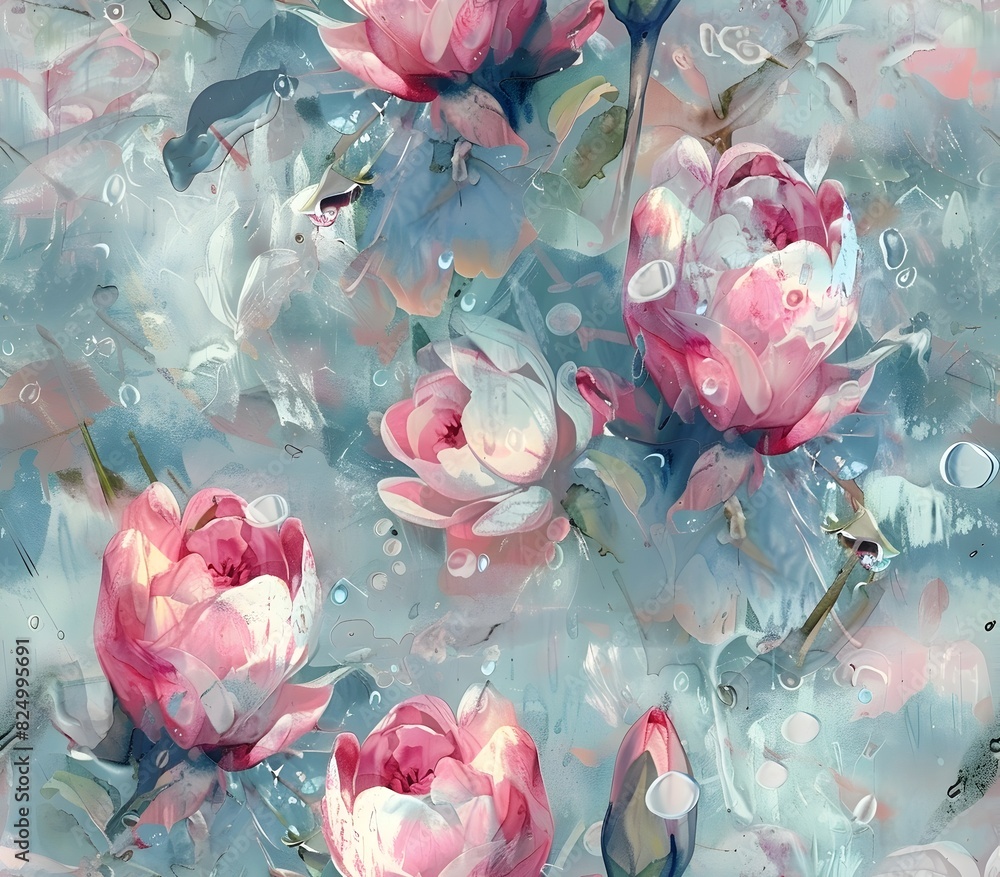 Blooming Spring Garden After Rain Soft Floral Painting Romantic Overcast Nature Background Design Blooming Spring Garden After Rain Soft Floral Painting Romantic Overcast Nature Background Design