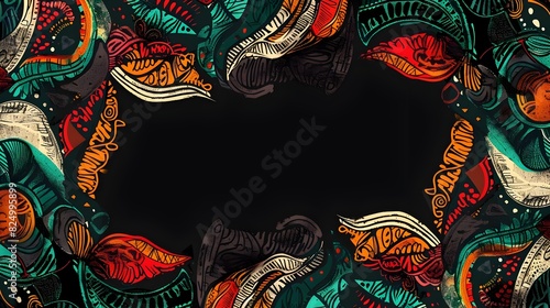 Captivating Pattern Based Textile Design with Bold Graphic Flourishes and Vibrant Color Framing Blank Space for Mockup or Message Background for