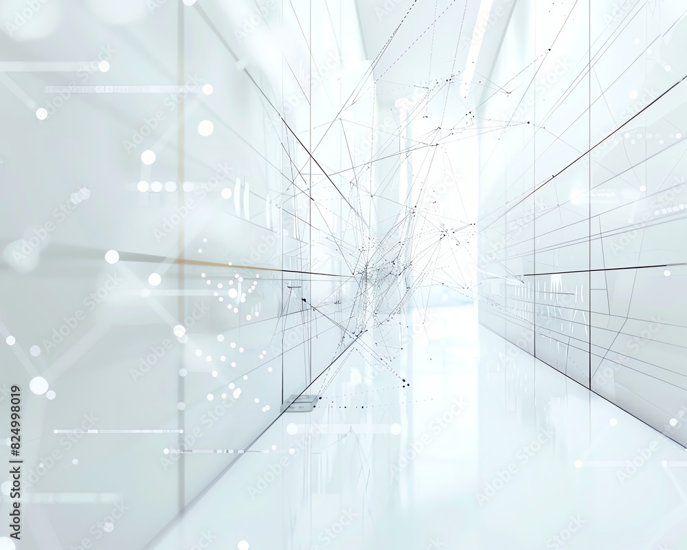 7. Network node in a minimalistic white space, highlighting clean lines and modern design, surrounded by virtual data streams 7. Network node in a minimalistic white space, highlighting clean lines and modern design, surrounded by virtual data streams