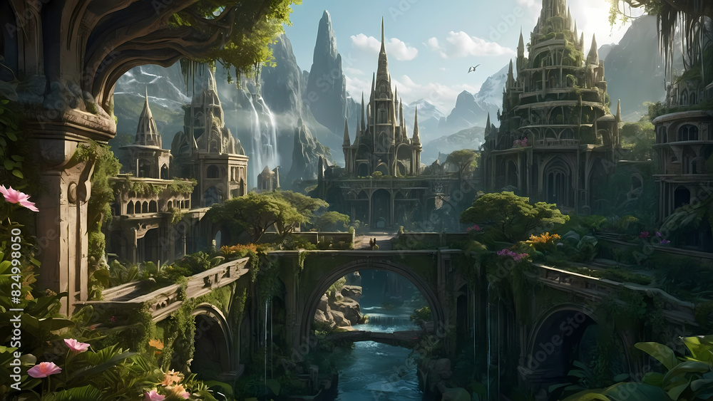 Obraz premium Ethereal Keep Adventure: Generative AI