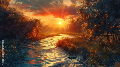 Stunning sunset over a river