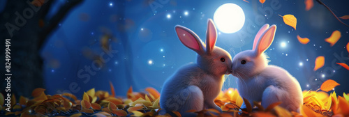 Mid Autumn festival 3d illustration. rabbits in night sky  © Maciej
