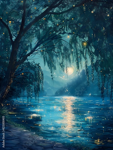  Moonlit Enchantment  A Serene Night by the Lake 