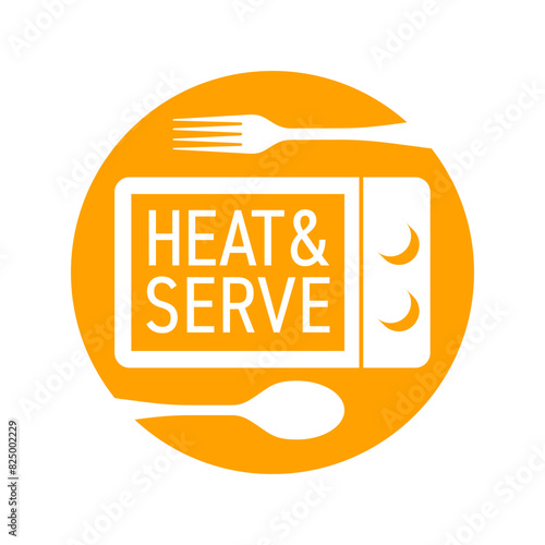 Heat and Serve circle badge for pre-cooked foods