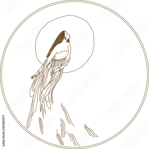 Sketch illustration vector drawing traditional ethnic chinese and japanese artistic abstract beauty goddess design