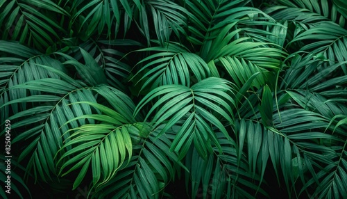 dark green leaves of rainforest palm tree the tropical foliage plant