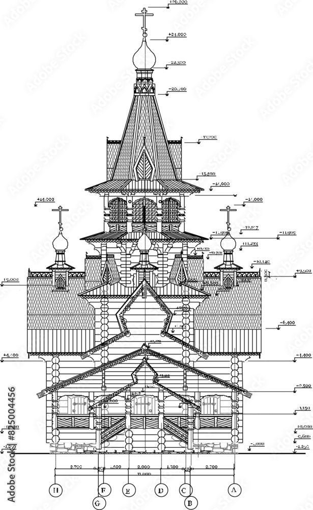 Vector illustration sketch of ethnic vintage classic old holy church architectural engineering design design with size scale details