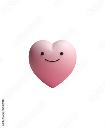 Happy, Cute Pink Heart with Eye and Mouth: A 3D Rendered Chibi Cartoon Illustration, Isolated on Transparent Background, PNG